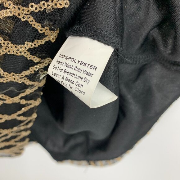 Akira Dress Black Gold Embroidered Sequin Long Sleeve Mock Neck - Picture 8 of 13